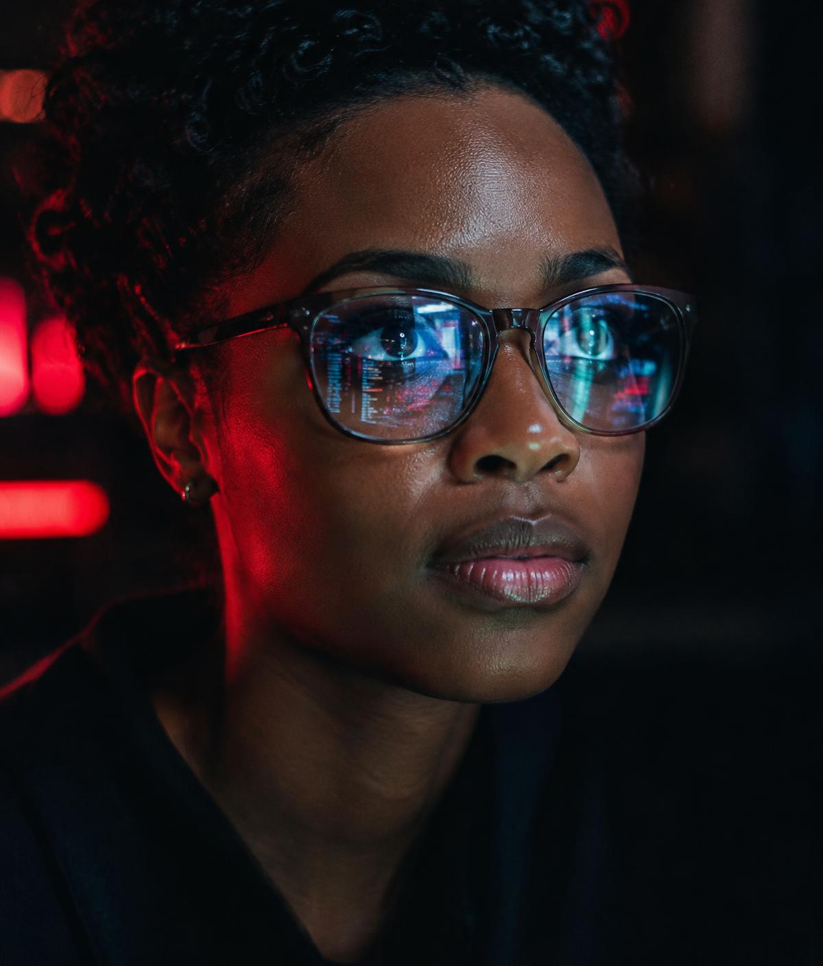 Strategist lit by screen light